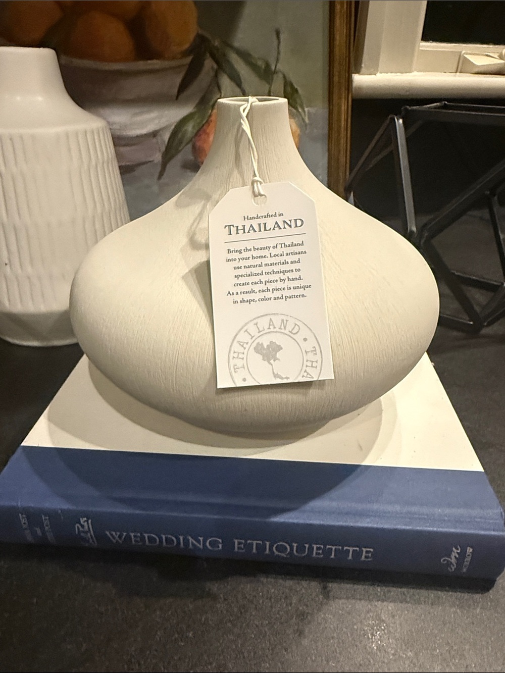 Handcrafted Thailand White Ceramic Decorative Vase